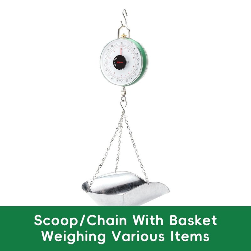 ta da 22LBS Double-Sided Dial Mechanical Hanging Scale with Scoop/Chain for Farm, Kitchen Food and Produce Weighing - Image 4